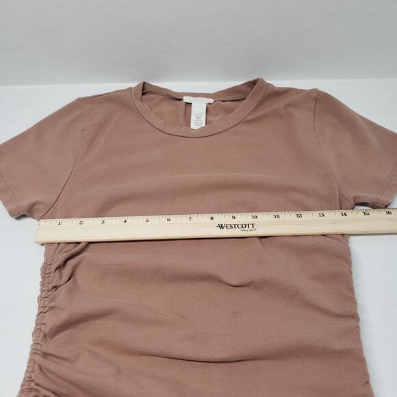 Full Tilt Ruched Mini Dress Womens Small Brown Stretch Bodycon Short Sleeve - Picture 11 of 16